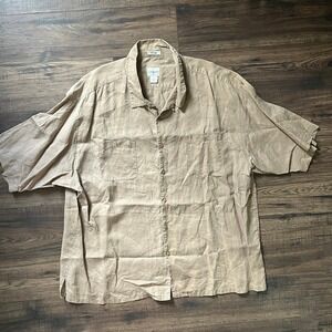 Linea Uomo Linen Men's Shirt Beige Tan Lightweight Short Sleeve Size 3X XXXL
